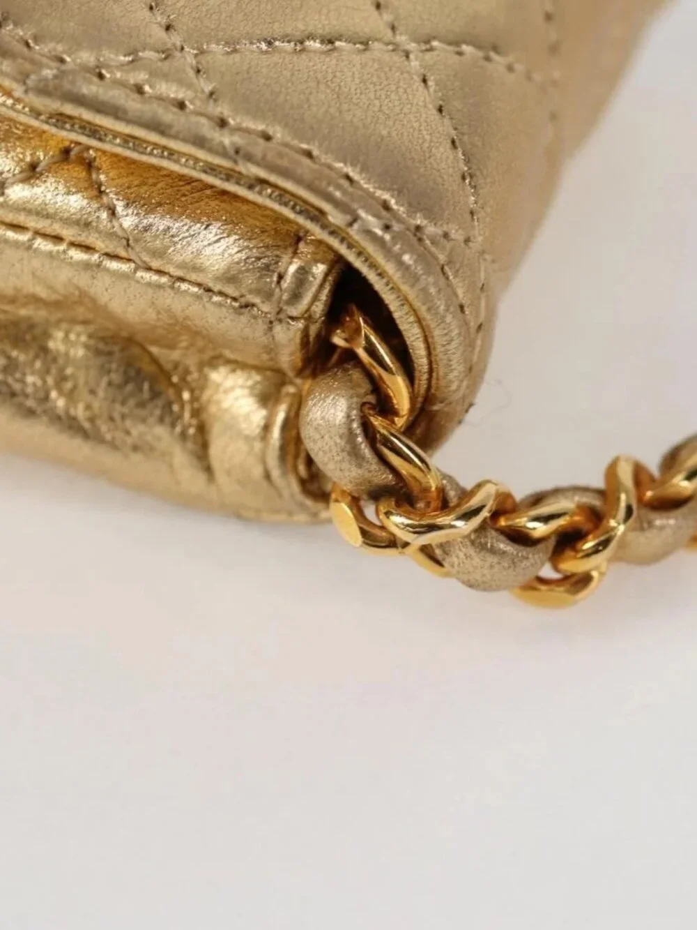 CHANEL Mini Mini Matelasse 7 Chain Bag Lamb Skin Gold Tone CC Auth 120870SAV